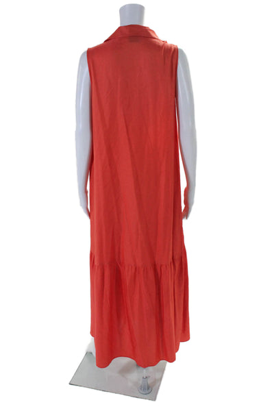 Alysi Womens Silk Collared Tiered Sleeveless A-Line Maxi Dress Orange Size 8