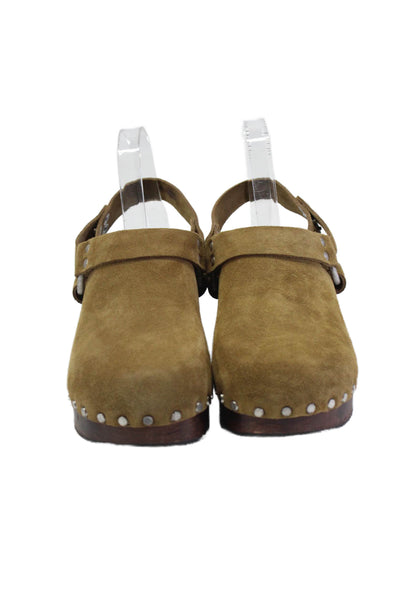 Redone Womens Suede Studded Buckled Round Toe Slingback Clogs Brown Size EUR 39