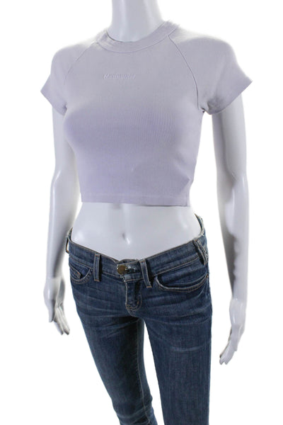 Madhappy Women's Round Neck Short Sleeves Ribbed Cropped Top Purple Size XS