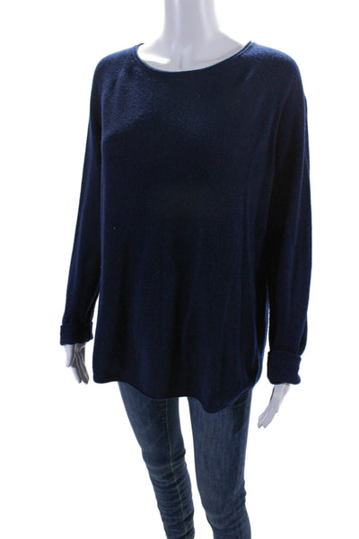 Vince Womens Wool Long Sleeve Curved Hem Pullover Knit Top Blue Size M