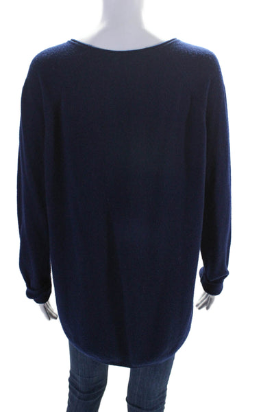 Vince Womens Wool Long Sleeve Curved Hem Pullover Knit Top Blue Size M