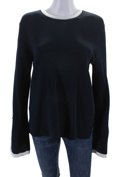 Autumn Cashmere Womens Contrast Trim Bell Sleeve Top Blue Size XL