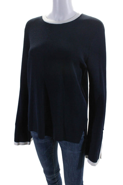 Autumn Cashmere Womens Contrast Trim Bell Sleeve Top Blue Size XL