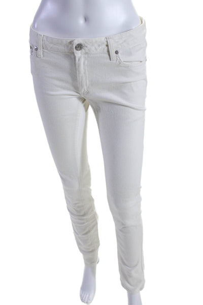 Acne Womens Mid Rise Zip Up Skinny Leg Jeans Kex White Cotton Size 29