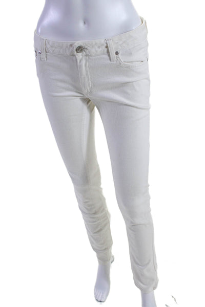 Acne Womens Mid Rise Zip Up Skinny Leg Jeans Kex White Cotton Size 29