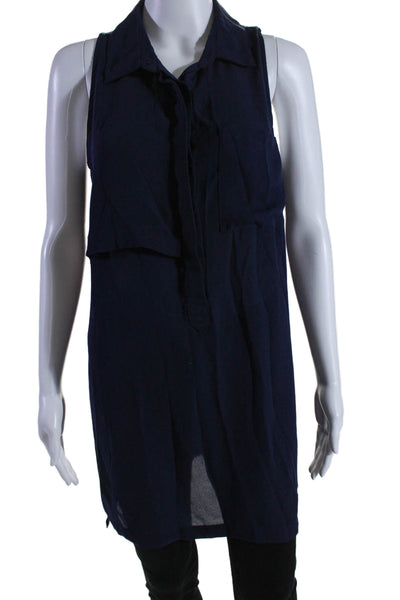 Neiman Marcus Womens Sleeveless Button Down Tank Top Navy Blue Size Medium