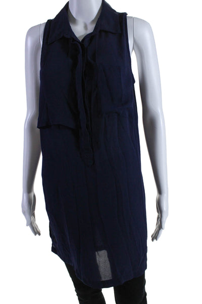 Neiman Marcus Womens Sleeveless Button Down Tank Top Navy Blue Size Medium