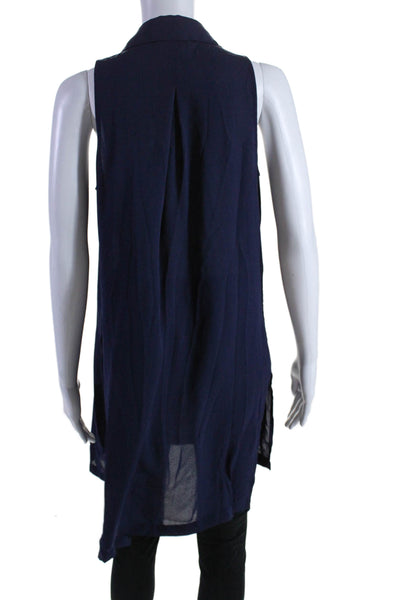 Neiman Marcus Womens Sleeveless Button Down Tank Top Navy Blue Size Medium