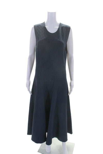 Akris Punto Womens Sleeveless Scoop Neck Back Zip Long Dress Blue Large