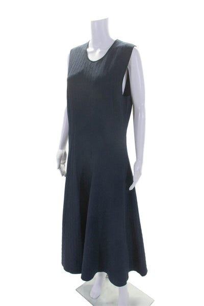 Akris Punto Womens Sleeveless Scoop Neck Back Zip Long Dress Blue Large