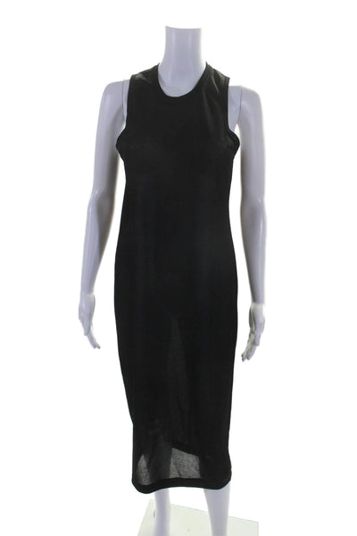 Carbon 38 Womens Solid Black Crew Neck Sleeveless Sheer Tank Dress Size XS