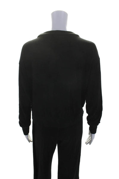 Lesjour! Womens Black Collar Long Sleeve Pullover Sweatshirt Pants Set Size XS