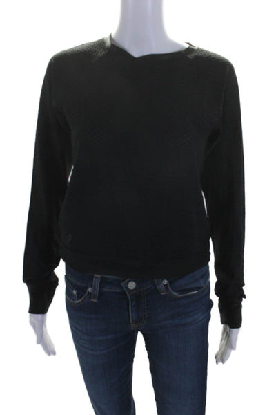 Koral Womens Textured Long Sleeve Crewneck Cropped Shirt Top Black Size XS