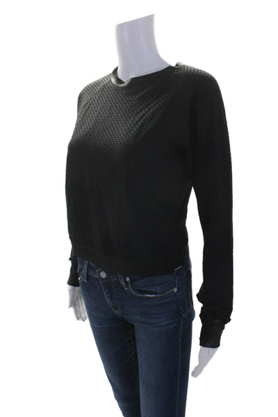 Koral Womens Textured Long Sleeve Crewneck Cropped Shirt Top Black Size XS