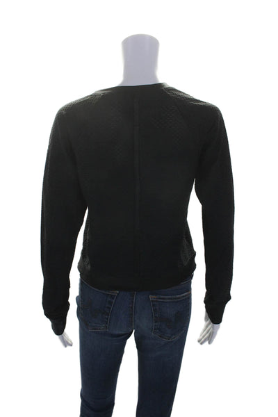 Koral Womens Textured Long Sleeve Crewneck Cropped Shirt Top Black Size XS