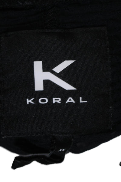 Koral Womens Textured Long Sleeve Crewneck Cropped Shirt Top Black Size XS