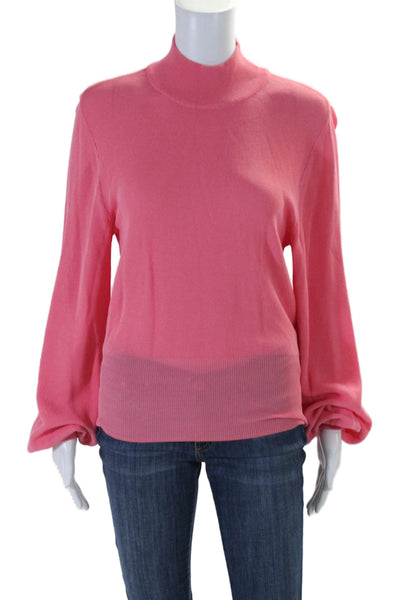 Misa Women's Mock Neck Long Sleeves Mesh Pullover Sweater Pink Size M