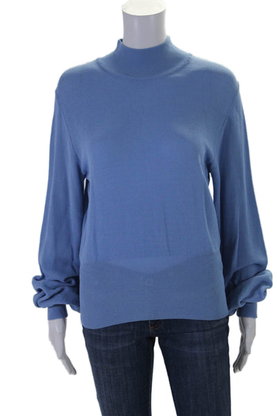 Misa Women's Mock Neck Long Sleeves Mesh Pullover Sweater Blue Size M