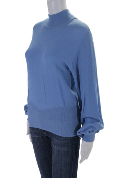 Misa Women's Mock Neck Long Sleeves Mesh Pullover Sweater Blue Size M