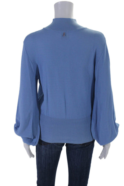 Misa Women's Mock Neck Long Sleeves Mesh Pullover Sweater Blue Size M