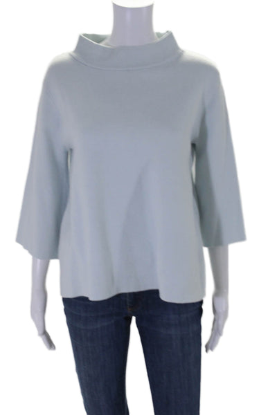 Fate. Women's Mock Neck Short Sleeves Pullover Boxy Sweater Light Blue Size S