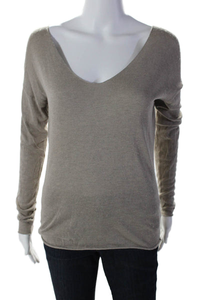 Zadig & Voltaire Women's V-Neck Long Sleeves Pullover Sweater Tan Size M