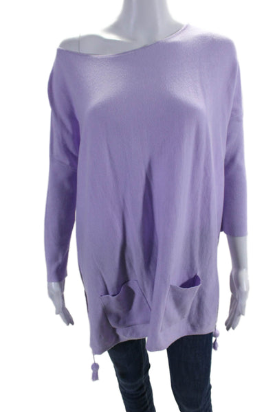 Lily Pulitzer Womens Cotton Long Sleeve Pompom Trim Knit Top Purple Size S