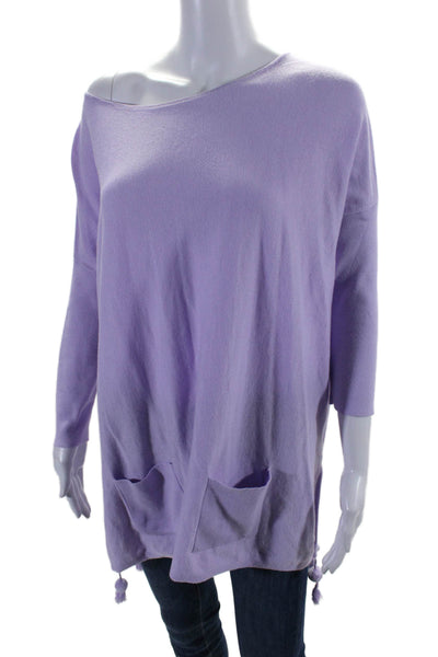 Lily Pulitzer Womens Cotton Long Sleeve Pompom Trim Knit Top Purple Size S