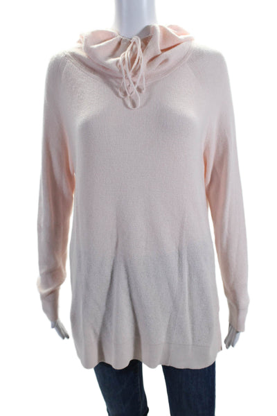 Kinross Cashmere Womens Cotton Long Sleeve Hooded Pullover Sweater Pink Size XS