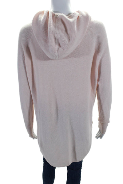 Kinross Cashmere Womens Cotton Long Sleeve Hooded Pullover Sweater Pink Size XS