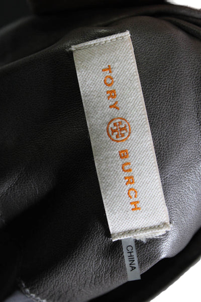 Tory Burch Womens Leather Double Zip Perforated Long Sleeve Jacket Gray Size M