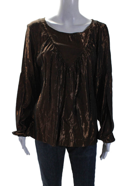 Amadi Womens Long Sleeve Scoop Neck Lightweight Blouse Bronze Large