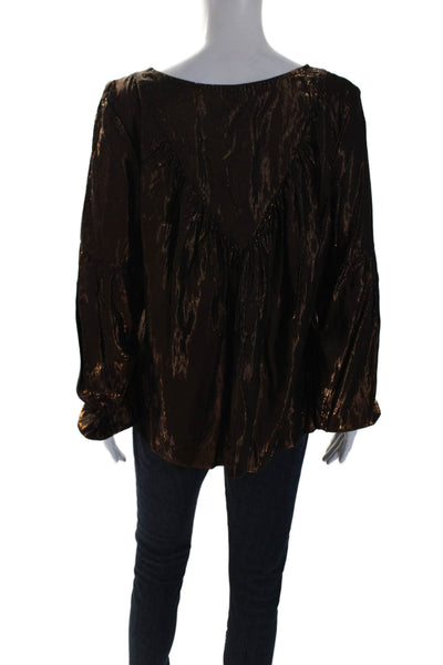 Amadi Womens Long Sleeve Scoop Neck Lightweight Blouse Bronze Large