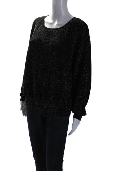 Fifteen Twenty Womens Crew Neck Long Sleeve Glitter Top Black Medium