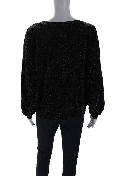 Fifteen Twenty Womens Crew Neck Long Sleeve Glitter Top Black Medium