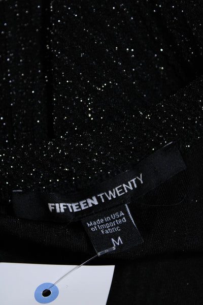 Fifteen Twenty Womens Crew Neck Long Sleeve Glitter Top Black Medium