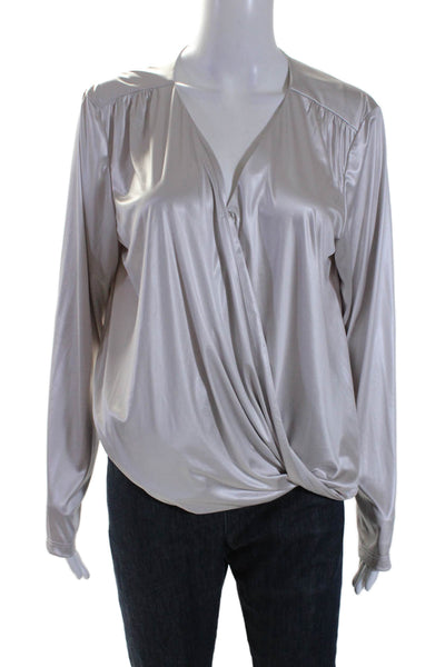 Generation Love Womens Long Sleeve V Neck Basic Blouse Silver Size Large