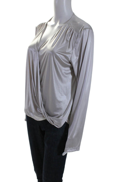 Generation Love Womens Long Sleeve V Neck Basic Blouse Silver Size Large