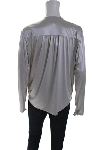 Generation Love Womens Long Sleeve V Neck Basic Blouse Silver Size Large