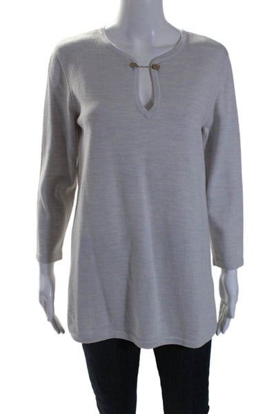 Tory Burch Womens V Neck Long Sleeve Tight Knit Sweater Gray Medium