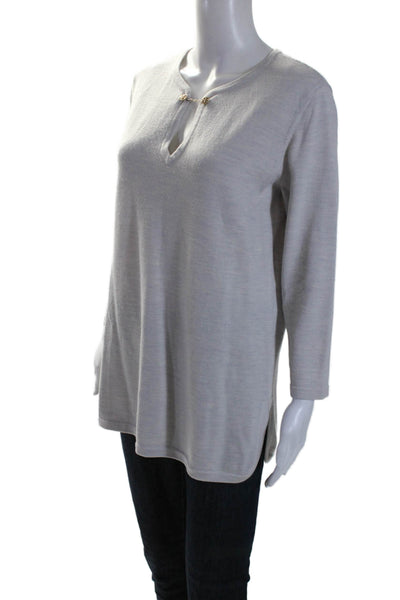 Tory Burch Womens V Neck Long Sleeve Tight Knit Sweater Gray Medium