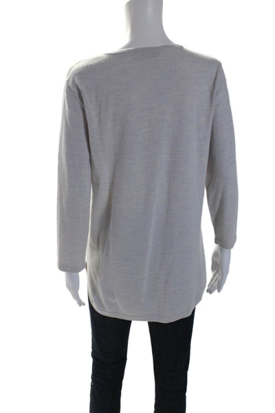 Tory Burch Womens V Neck Long Sleeve Tight Knit Sweater Gray Medium