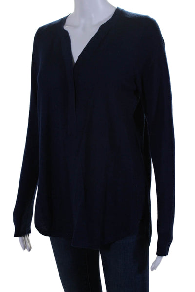 Kinross Cashmere Women's Cashmere Long Sleeves High Low Hem Sweater Blue Size S