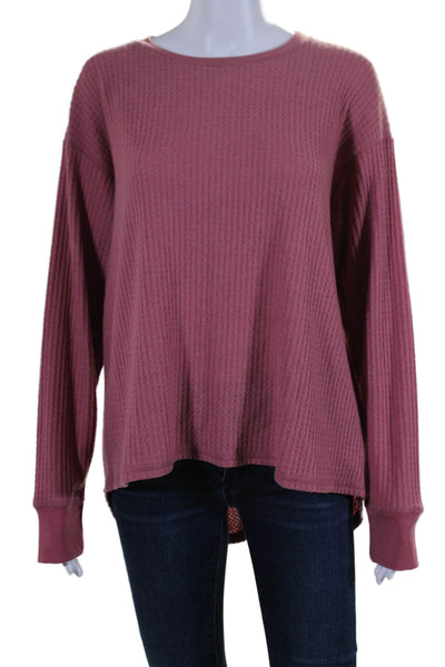 Project Social T Women's Round Neck Long Sleeves Waffle Knit Blouse Mauve Size L