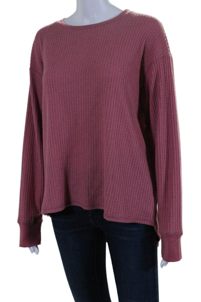 Project Social T Women's Round Neck Long Sleeves Waffle Knit Blouse Mauve Size L