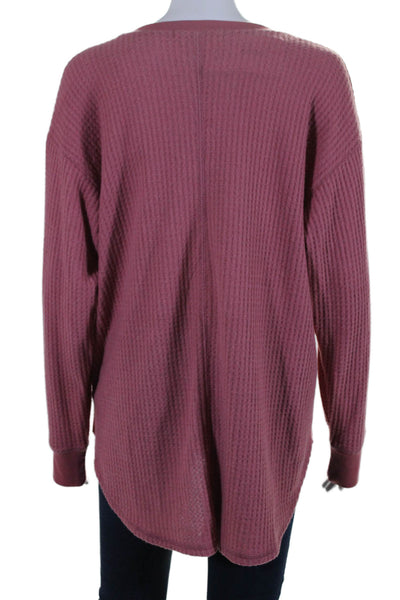 Project Social T Women's Round Neck Long Sleeves Waffle Knit Blouse Mauve Size L