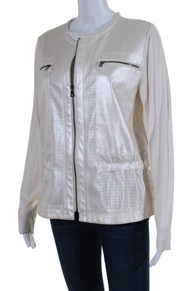 Lola & Sophie Women's Full Zip Long Sleeves Cinch Waist Jacket Beige Size L