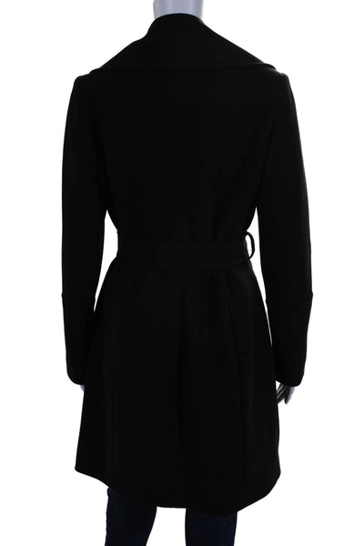 T Tahari Womens Collared Belted Button Clasp Long Peacoat Black Size 8