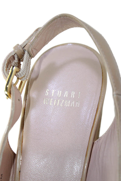 Stuart Weitzman Womens Peep Toe Slingbacks Wedges Beige Size 8.5 Medium