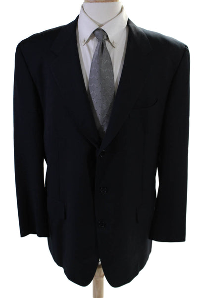 Faconnable Mens Wool Double Vent Long Sleeve Three Button Blazer Blue Size 58